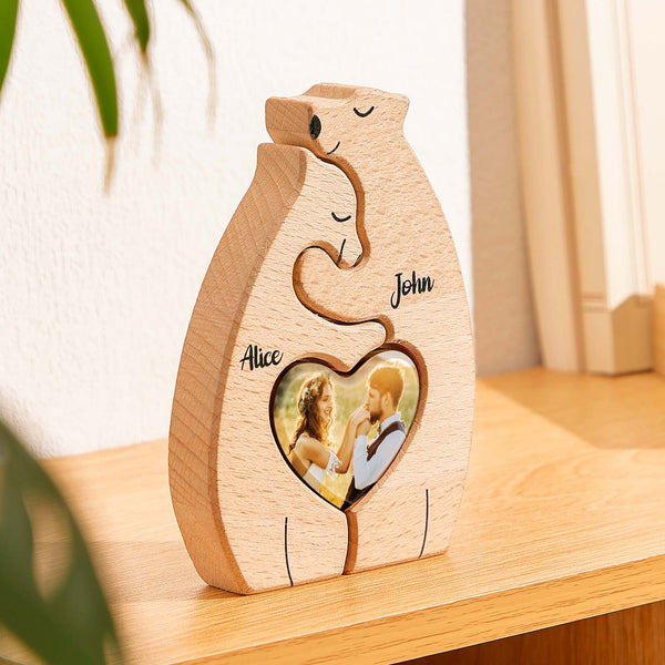Personalized Bear Couple Wooden Art Puzzle with Names and Photos Gift for Couple - photomoonlampuk