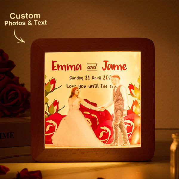 Personalized LED Lighted Photo Frame With Text Perfect Couple Wedding Anniversary Gift - photomoonlampau
