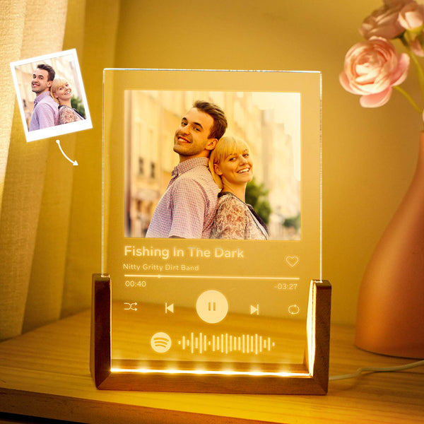 Personalized Photo Acrylic Song Plaque Custom Spotify Music Code Night Light Lamp Anniversary Gift - photomoonlampuk
