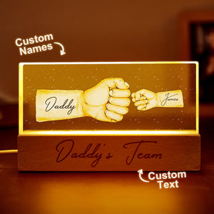 Daddy's Team Fist Bump Personalized Acrylic LED Night Light, Father's Day Gift For Dad, For Grandpa, For Husband